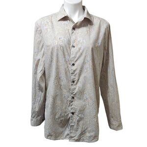 Tasso Elba men's cotton button front shirt paisley houndstooth print white large